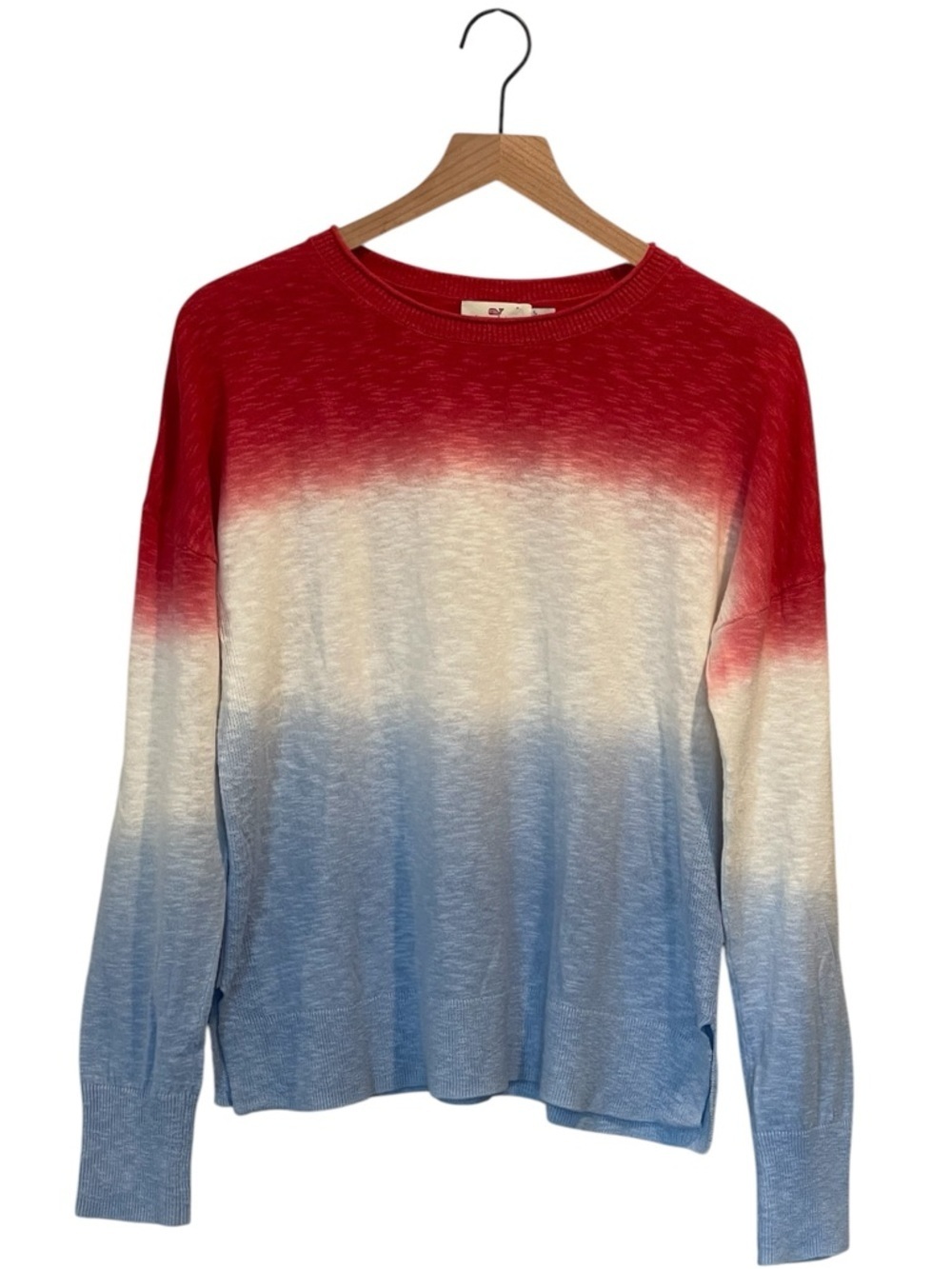 Vineyard Vines Red, White & Blue Ombre Crewneck Sweater, Linen/Cotton, Size S